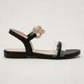 Rasolli Women's Black & Gold Chain Flat Sandal — Clear Strap Ankle Buckle
