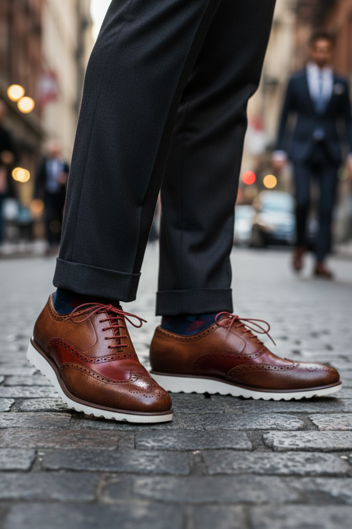 MAN WEARING A BROWN LEATHER LUXURY SHOES 