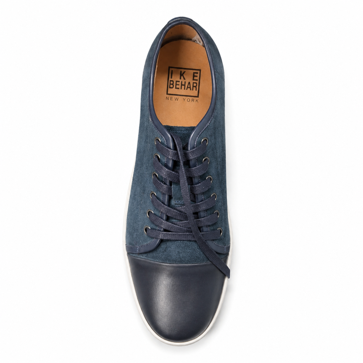 top view of a navy blue suede sneakers 