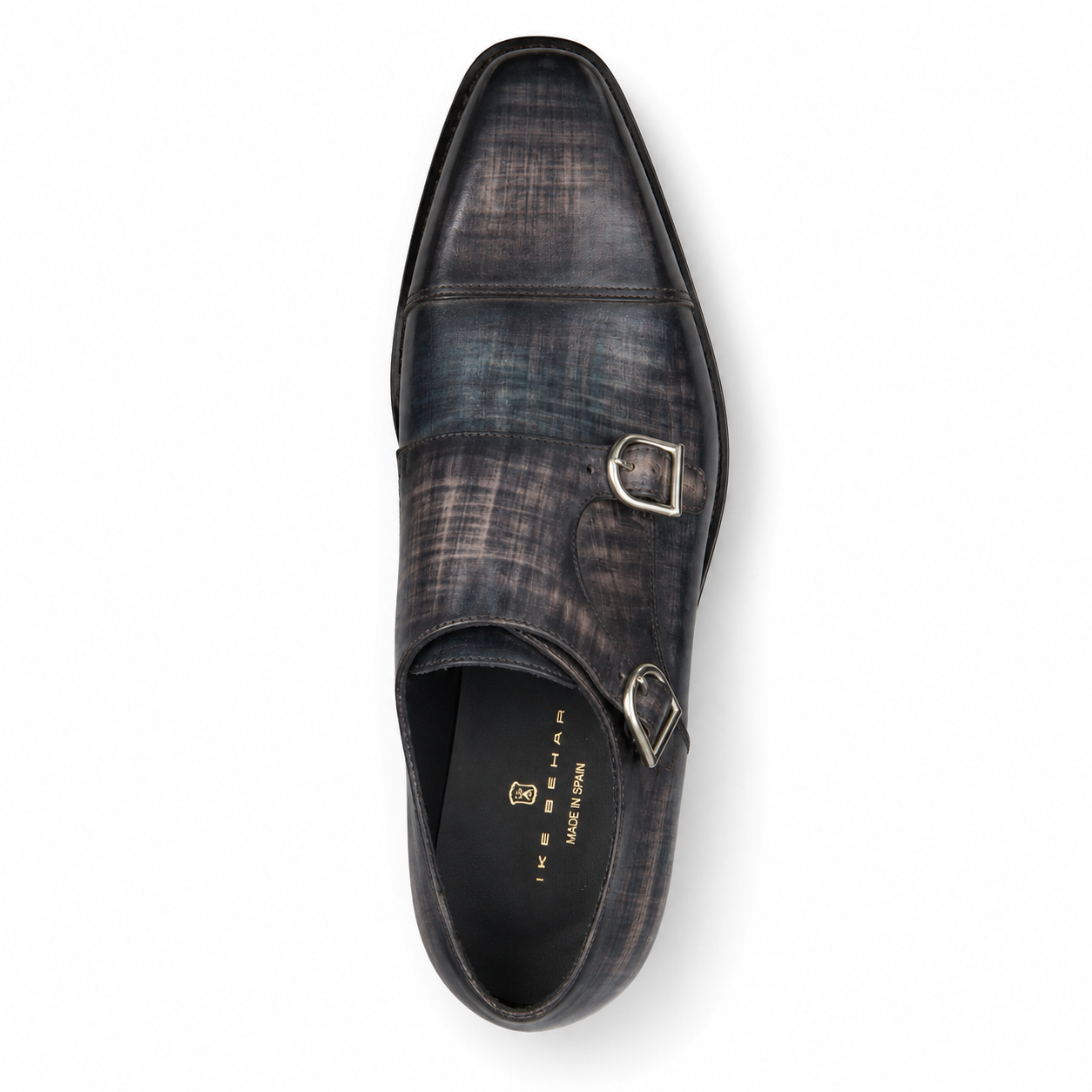 Regal Men's Grey Hand-Scratched Leather Double Monk Strap Cap Toe