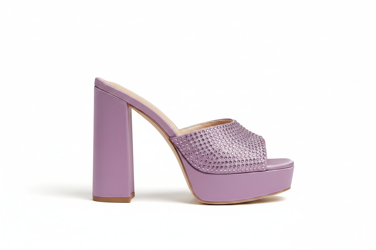 Lady Godiva Lilac Rhinestone Platform Mules