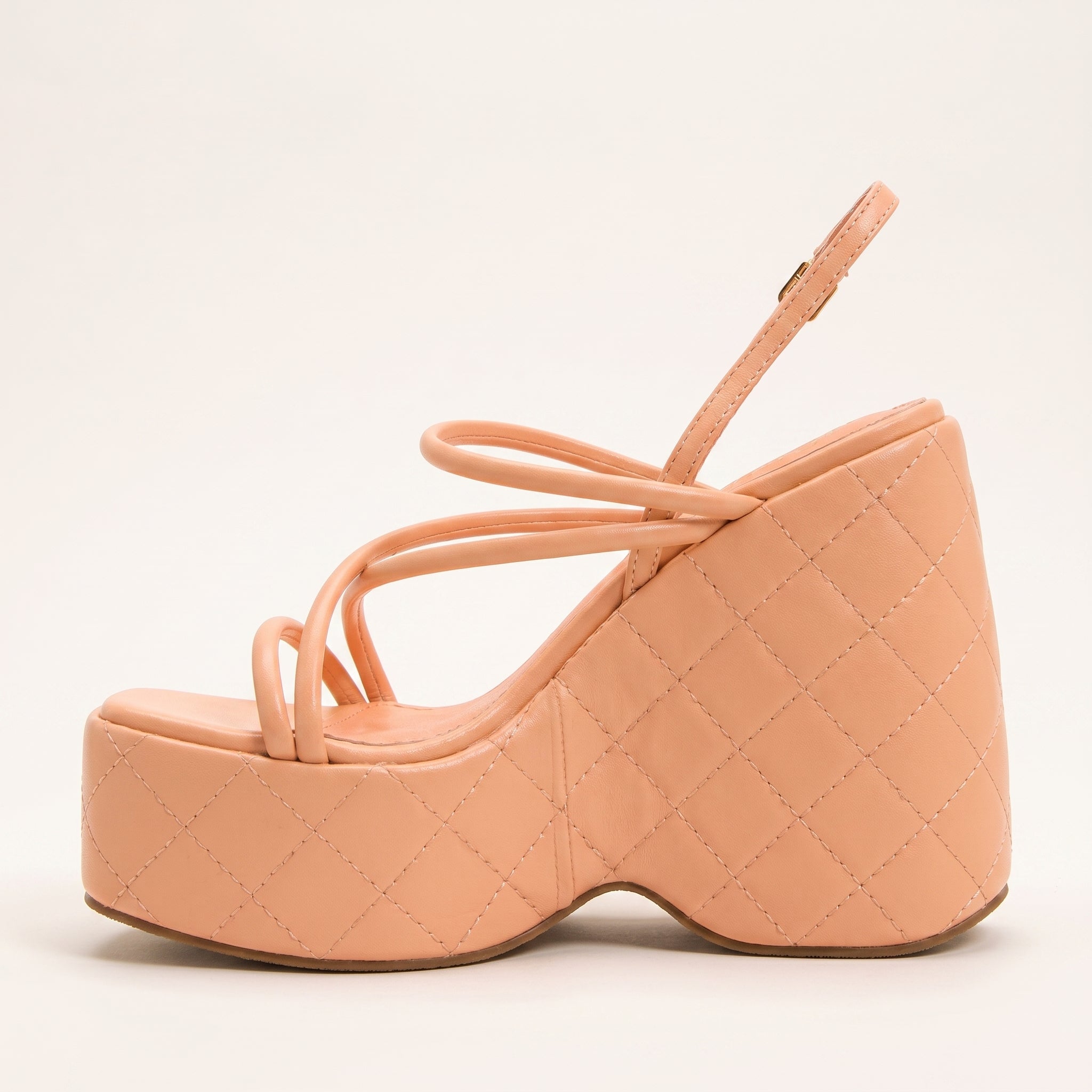 Lady Godiva Peach Quilted Wedge Platform Sandals