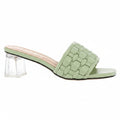 Lady Godiva Women's Blush Pink Woven Slide Sandal — Clear Lucite Block Heel