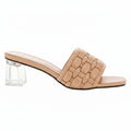 Lady Godiva Women's Blush Pink Woven Slide Sandal — Clear Lucite Block Heel