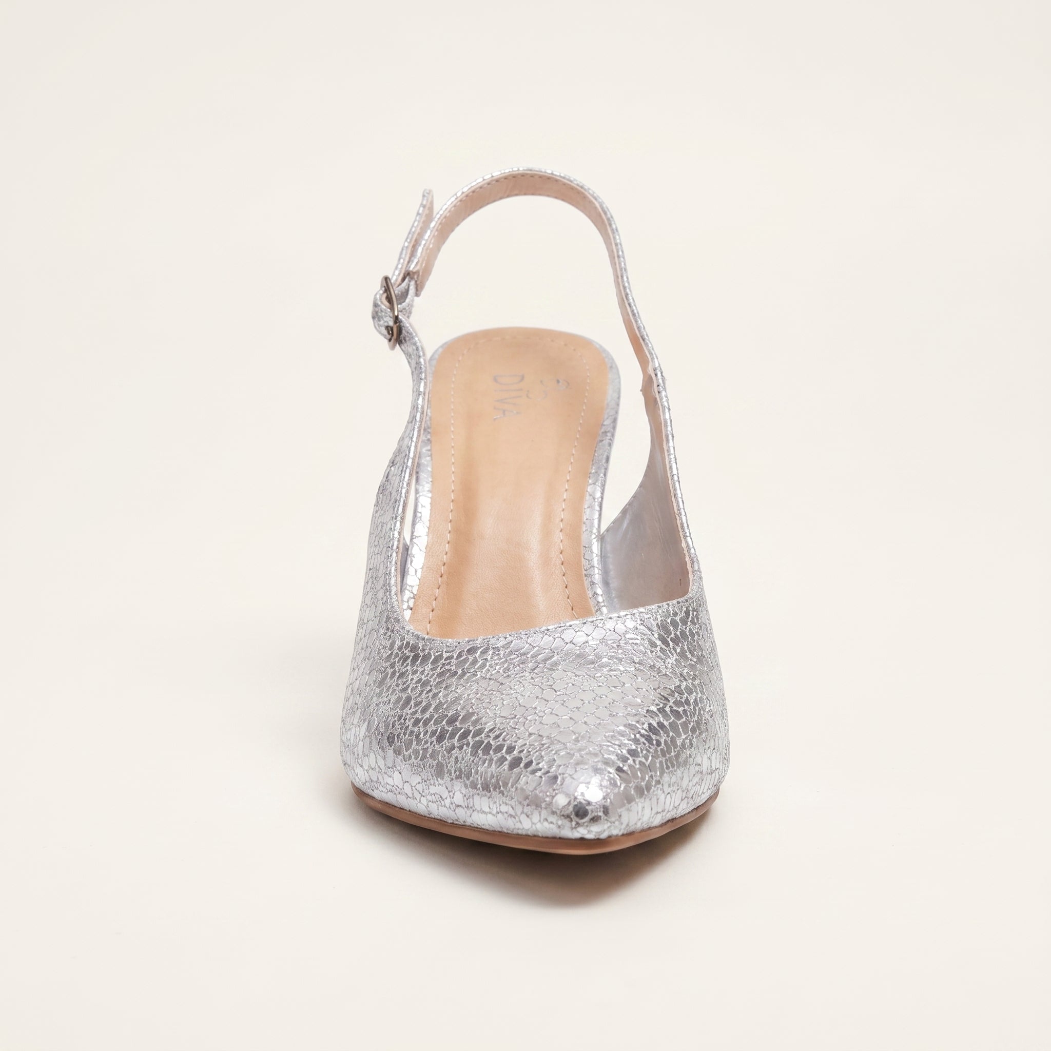 Lady Godiva Women's Black & Silver Glitter Slingback Stiletto Heels — Pointed Toe