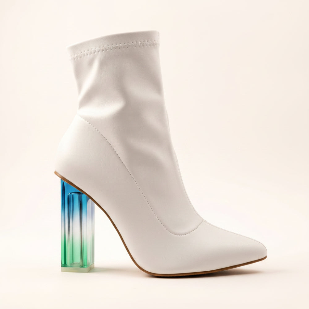 White Boot with colorful heel 