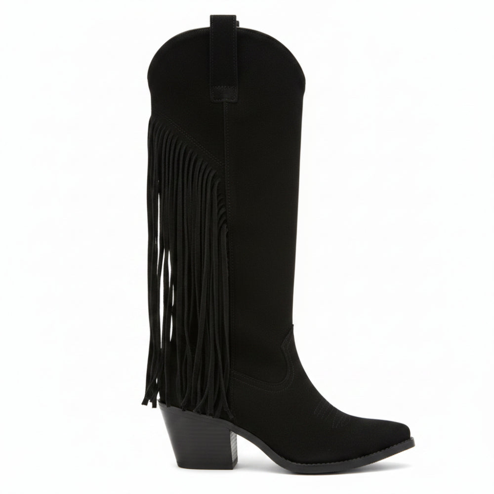 Lady Godiva Zuri Suede Fringe Western Boot