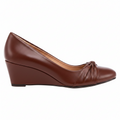 Rasolli Women's Cognac Knotted Wedge Pump — Faux-Leather Low Wedge Dress Shoe