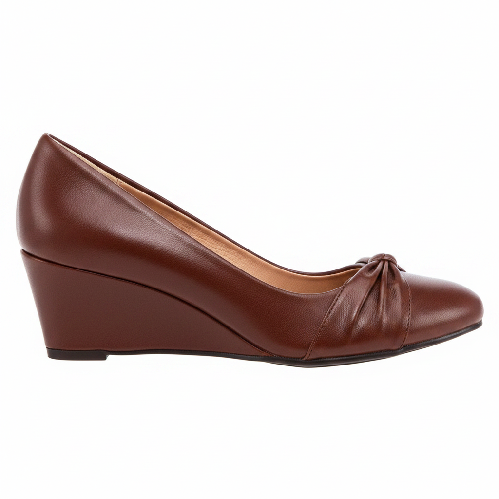 Rasolli Women's Cognac Knotted Wedge Pump — Faux-Leather Low Wedge Dress Shoe