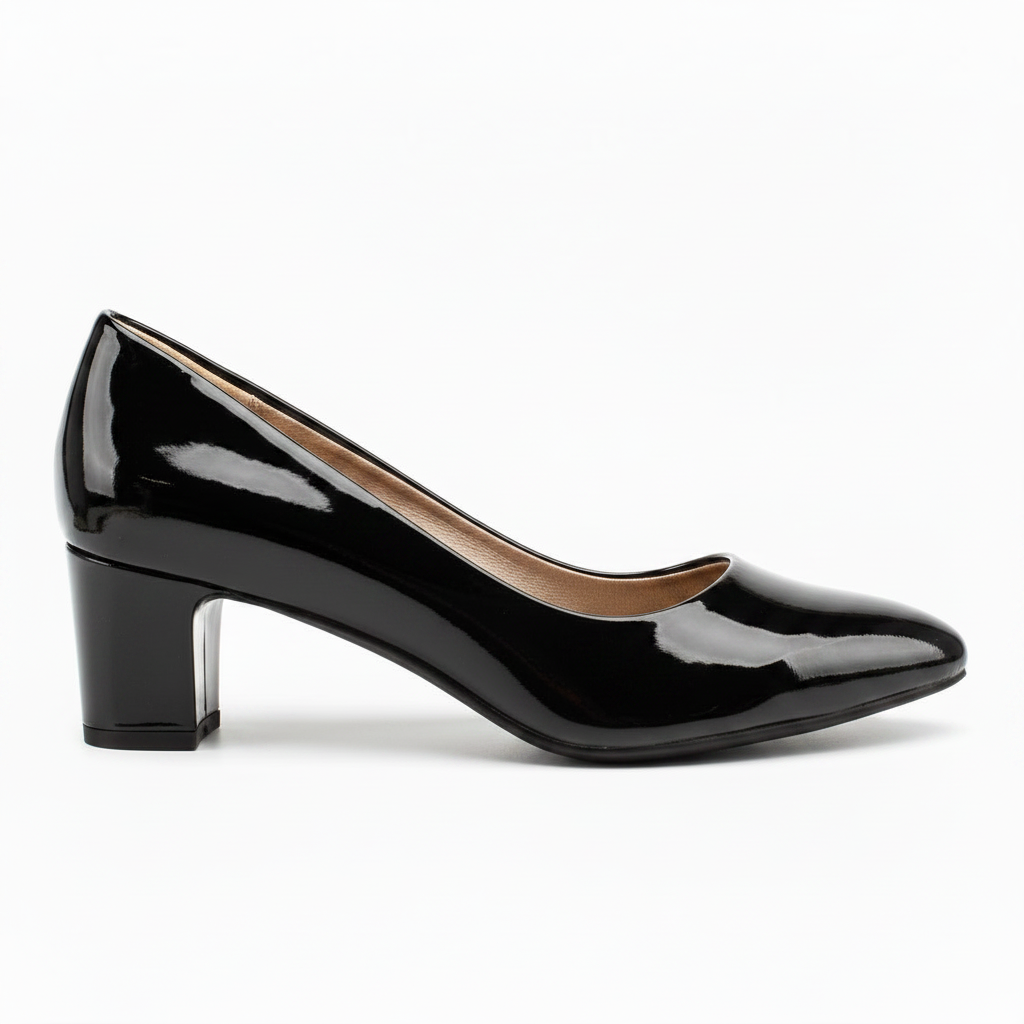 Rasolli Women's Black Classic Mid-Heel Pump — Smooth Faux-Leather Pointed-Toe