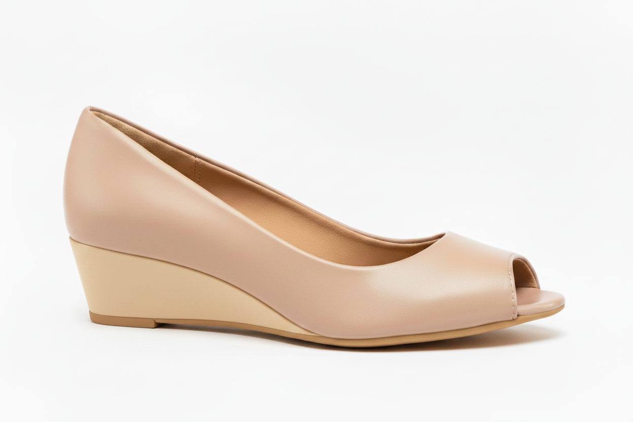 Rasolli Women's Chocolate Brown Peep-Toe Wedge — Faux-Leather Low Wedge Pump