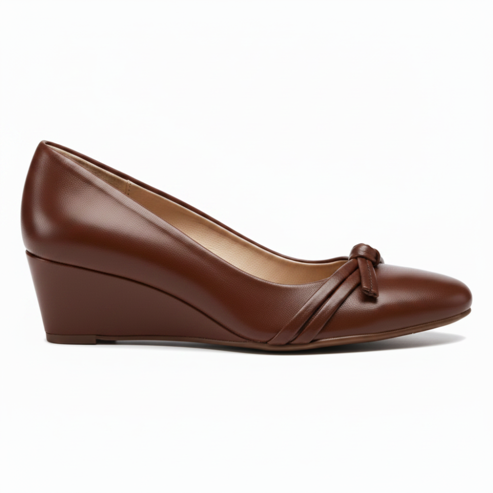 Rasolli Women's Black Knotted Wedge Pump — Faux-Leather Low Wedge Dress Shoe