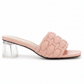 Lady Godiva Women's Blush Pink Woven Slide Sandal — Clear Lucite Block Heel