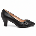 Rasolli Women's Black Buckle-Detail Mid-Heel Pump — Faux-Leather Pointed-Toe