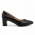 Rasolli Women's Black Classic Mid-Heel Pump — Smooth Faux-Leather Pointed-Toe