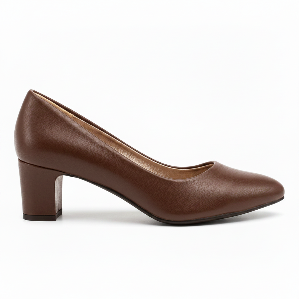 Rasolli Women's Black Classic Mid-Heel Pump — Smooth Faux-Leather Pointed-Toe