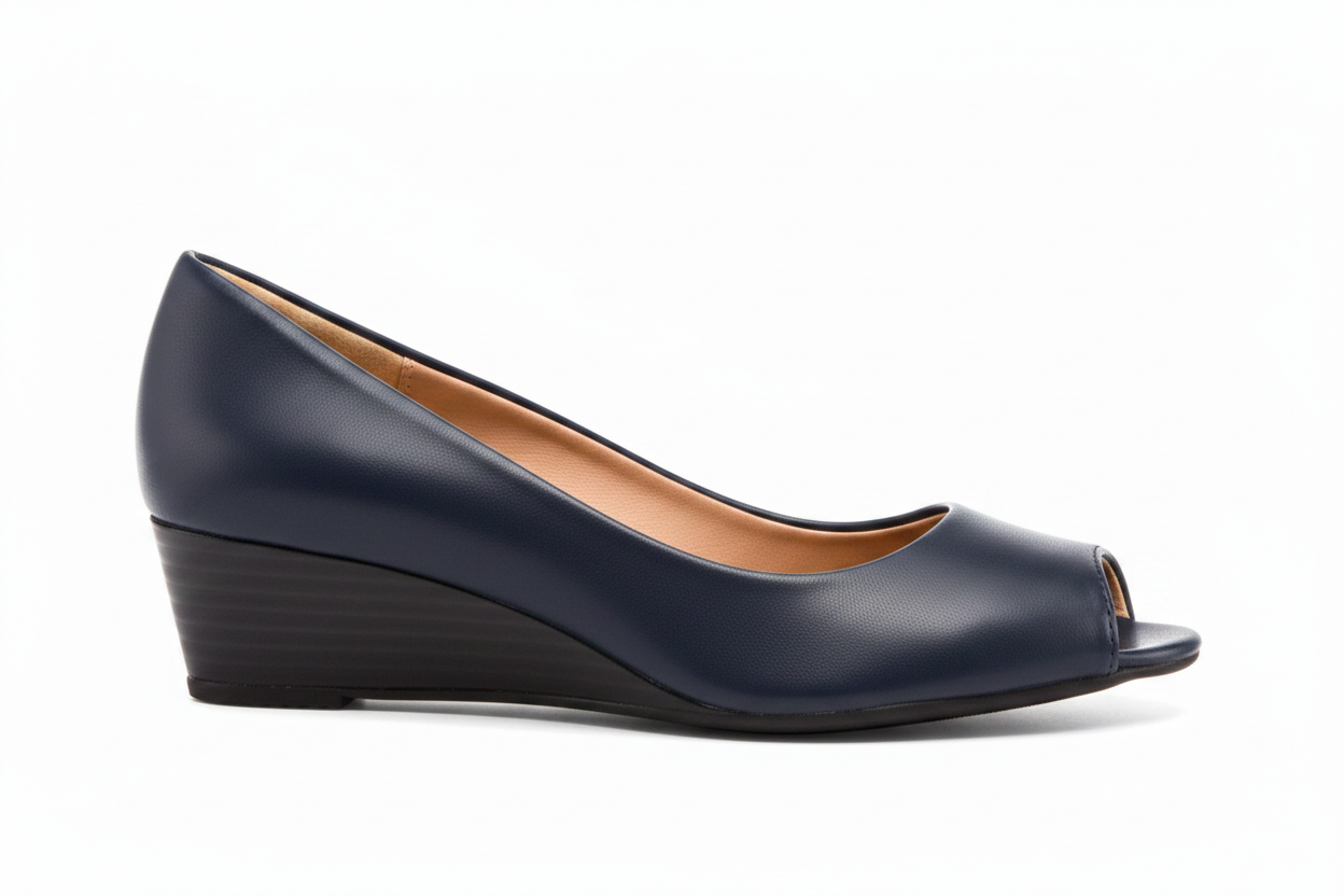 Rasolli Women's Chocolate Brown Peep-Toe Wedge — Faux-Leather Low Wedge Pump