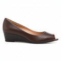 Rasolli Women's Chocolate Brown Peep-Toe Wedge — Faux-Leather Low Wedge Pump