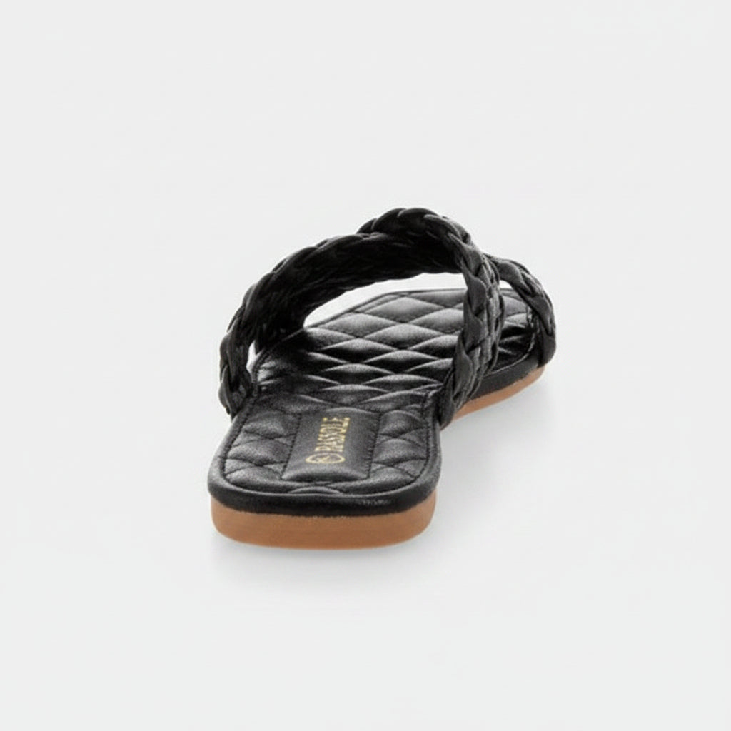 Rasolli Women's Black Woven Crossband Slide Sandal — Braided Flat Slip-On
