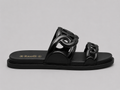 Rasolli Women's Luxury Chain Slide Sandals — Black & Ivory | Sizes 6–10